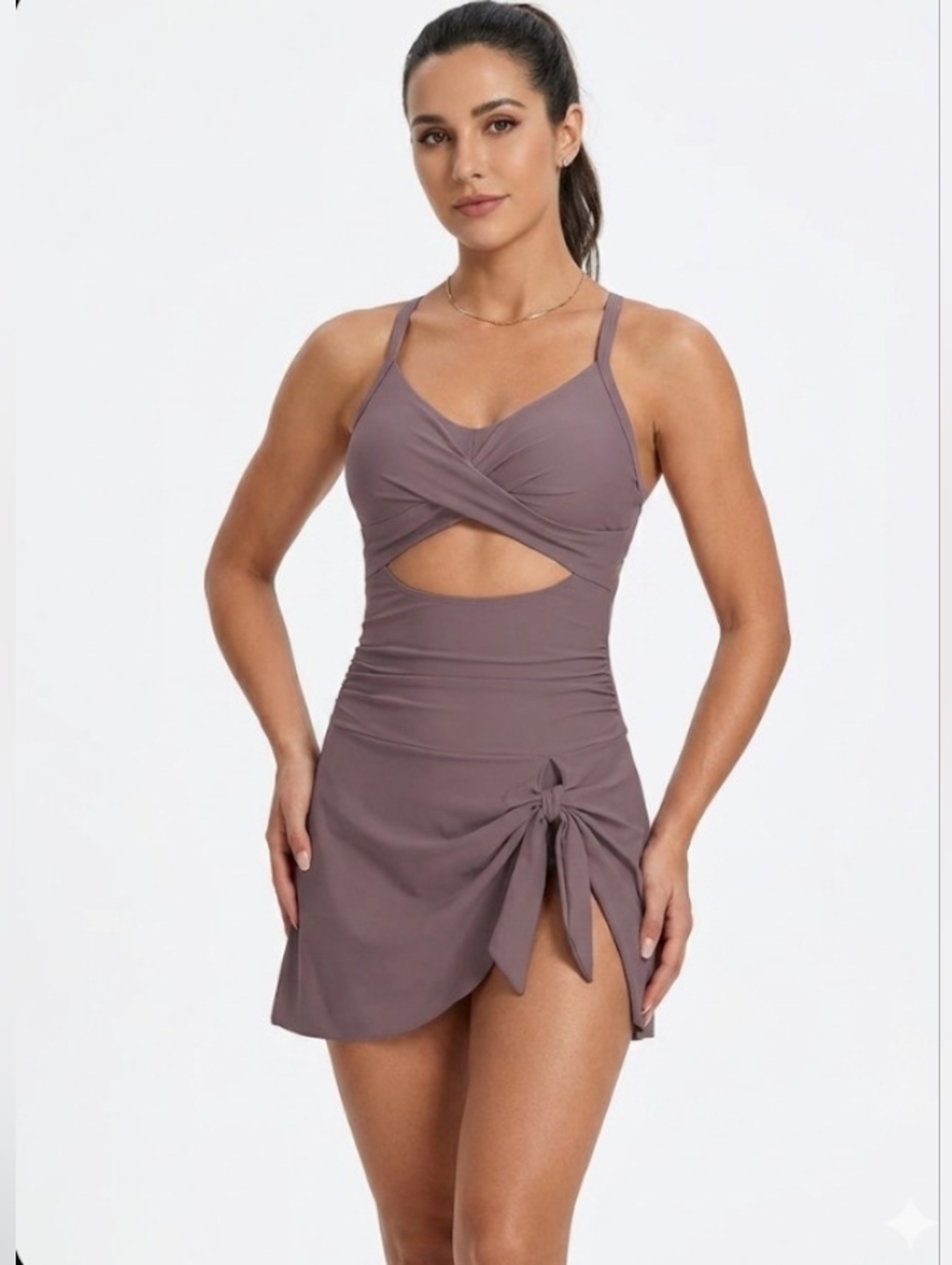 Sporty Cutout Large Sexy Swim Dress Tummy Control Side Tie Quick Dry